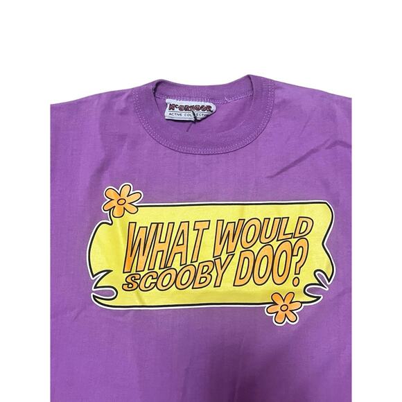 Vintage 90s “What Would Scooby Doo?” Cropped T Shirt Purple McGregor Tag Sz M - Picture 4 of 6